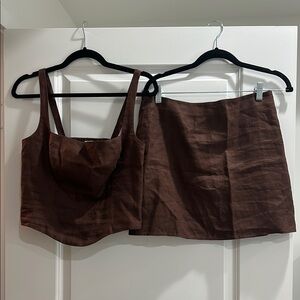 Reformation Brown Linen Skirt Set